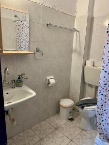 un bagno con un water e un lavandino di PELEKAN rooms and apartments athina 11 a Pefkohori