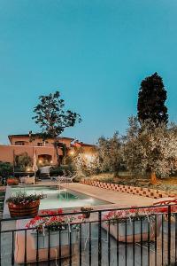 a swimming pool with chairs next to a house at The Olive Grove in Tuscany in Toiano