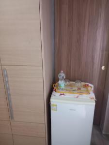 a small refrigerator with a toy on top of it at B&B La Pace in Livorno Ferraris