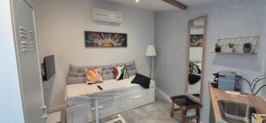 a room with a bed and a sink and a mirror at Le Petit Blagnacais in Blagnac