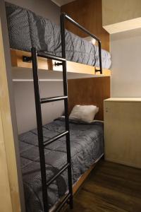 リマにあるCasa sabina hostelの二段ベッド2台とはしごがある二段ベッドルーム