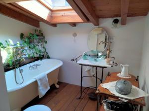 a bathroom with a bath tub and a mirror at A fenera in Dolcedo +11 photos