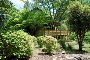 a garden with a wooden cabin in the trees at nasusatoyamafield in Otawara +11 photos