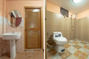 two pictures of a bathroom with a toilet and a sink at OYO 1128 Ban Suan Meesakul Resort in Ban Nong Chap Tao