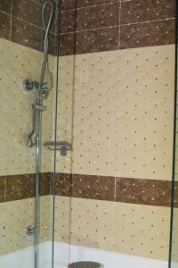 una doccia con una porta in vetro in un bagno di Lila view a Qeparo