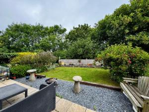 a cat sitting in the middle of a garden at Detached Home Close to the Beach Newquay in Saint Columb Minor