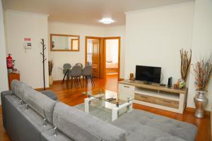 een woonkamer met een bank en een televisie bij Rosária Flat in Santa Cruz
