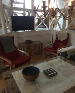 TV a/nebo společenská místnost v ubytování Rovor och Rum Rännet