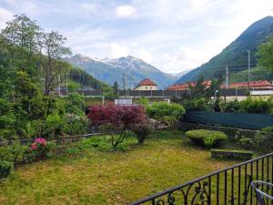 Elle offre une vue sur un jardin avec des montagnes en arrière-plan. dans l'établissement The Dorn Gastein, à Bad Gastein