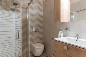 a bathroom with a toilet and a sink and a shower at Porto Galini Tinos Perastra 103 in Agios Ioannis Tinos