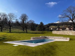 a swimming pool in the middle of a grass field at Au Verger Maison de charme avec piscine in Saint-Rambert-en-Bugey
