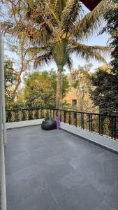 un balcone con una palma e una recinzione di Charming Green Hideout a Pune