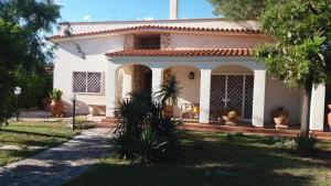 a white house with a palm tree in front of it at B&B Villa Lucia in Bari