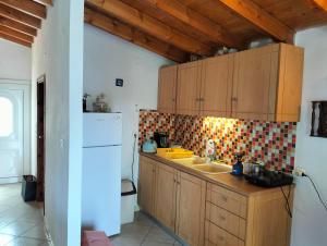 a kitchen with a sink and a refrigerator at Greeksummer in Edipsos +46 photos
