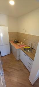 a kitchen with a counter and a sink and a refrigerator at Studio Apartman Susanj Bar in Bar +14 photos