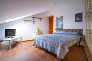 a bedroom with a bed and a desk and a tv at La Dimora Dei Cimini in Caprarola
