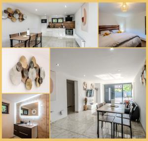 un collage de photos d'une chambre et d'un salon dans l'établissement La Colline I T3 I Vétraz-Monthoux, à Vétraz-Monthoux 14 autres photos