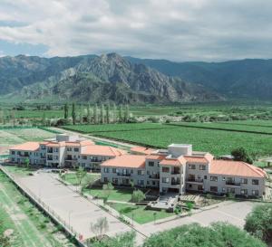卡法亚特Chadel BuenaVid Cafayate的享有公寓大楼的空中景致,以群山为背景