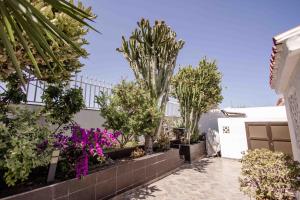 ein Innenhof mit Bäumen und Blumen in einem Haus in der Unterkunft Deluxe Los Porches - by Gestión Vacacional Canarias in Playa del Ingles