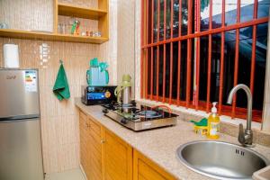 a kitchen counter with a sink and a window at Winnie's Home in Morogoro +24 photos