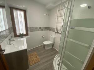 a bathroom with a toilet and a sink and a shower at Casa Rural Boni in Fuentemolinos +35 photos