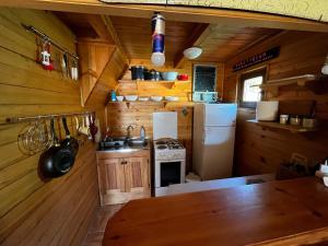 a small kitchen with a stove and a refrigerator at Guest House Milena in Žabljak +17 photos