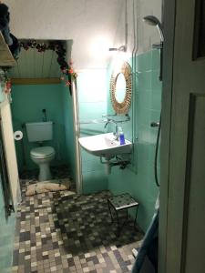 a bathroom with a sink and a toilet at Huisje Egypte op Terschelling in Oosterend