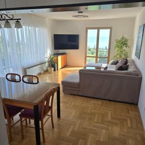 a living room with a couch and a table at Apartments Bella Vista Lilly in Portorož