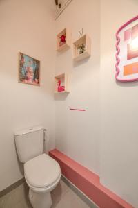 Un baño con un inodoro blanco en una habitación. en Grand appartement cosy - T3 en Hyper centre, en Mont-de-Marsan