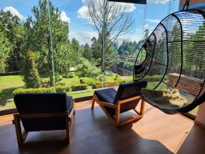 a room with two chairs and a hammock in front of a window at El CIELO HOTEL BOUTIQUE in San Miguel Ajusco +9 photos