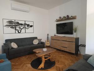 a living room with a couch and a coffee table at Apartments Rooster in Rakovica