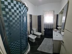 a bathroom with a sink and a toilet and a shower at Villa VVG in Koxhas +22 photos
