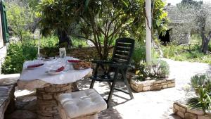 a table and a chair in a garden at House Darin dvor in Vela Luka