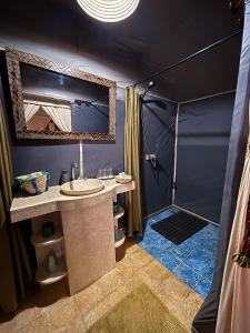 梅尔祖卡Amadjar Nomadic Tents的帐篷内带淋浴和盥洗盆的浴室