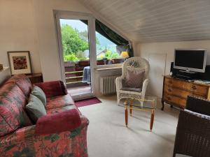 a living room with a couch and a television at Schwarzwald-Ferienwohnungen Begert in Baiersbronn