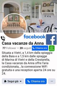 Captura de pantalla de un mensaje de texto sobre una habitación en Casa vacanze da Anna, en Vietri 66 fotos más