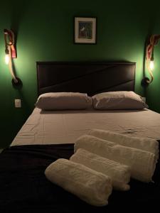 1 dormitorio con 1 cama grande y paredes verdes en Loft Biliu, en Campina Grande 11 fotos más