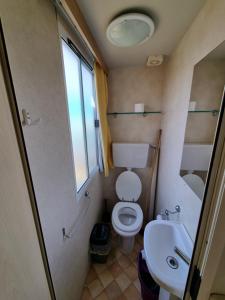 a small bathroom with a toilet and a sink at Mobile Home Emma in Lido di Dante +13 photos