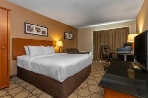 a hotel room with a bed and a desk and a television at Comfort Inn in Brandon