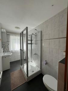 Bilik mandi di Gemütliche Ferienwohnung in Petzennähe