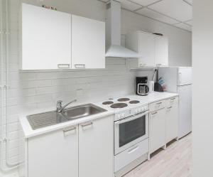 VihtiにあるApartment #00 PUTKAのシンクとコンロのある白いキッチン