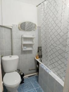 a bathroom with a toilet and a shower at В центре Кызылорды in Kyzylorda