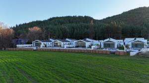 a row of houses in a field next to a field at Odella - Luxury Villa for 6 in Seydikemer Zorlar in Fethiye