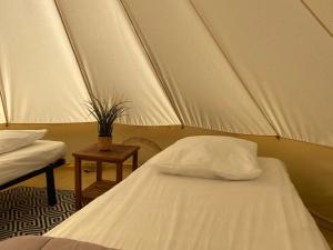 Postel nebo postele na pokoji v ubytování Camping Cap-Ouest