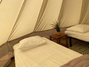 Postel nebo postele na pokoji v ubytování Camping Cap-Ouest