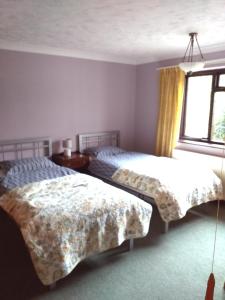 a bedroom with two beds and a window at The Chantry, North Wing, Cottage in Hemsby