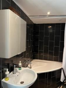 a bathroom with a sink and a mirror at Le Bohème 3 pièces jardin in Saint-Laurent-du-Var +11 photos