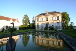 a swan in the water in front of a house at Le Gingko - Hotel du Golf Parc Robert Hersant in La Chaussée-dʼIvry