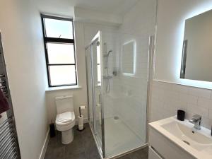 une salle de bains avec douche, toilettes et lavabo dans l'établissement Luxury 1 bed - 6 Queen Street Abingdon - Centrally located parking subject to availability, à Abingdon