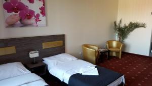 a hotel room with two beds and a desk at Hotel Montenegro in Bruntál +42 photos